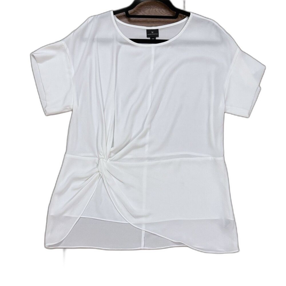 Women's Worthington M White Twisted Front Peplum Formal Blouse Top Short Sleeve